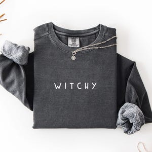 Witchy Comfort Colors® Sweatshirt, Minimalist Witch Wiccan Halloween Costume, Unisex Sweater
