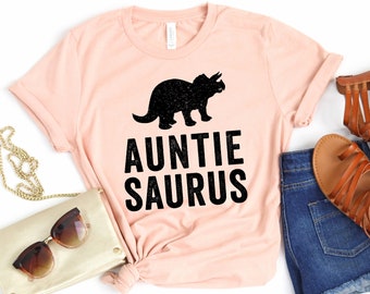 AuntieSaurus Shirt - Auntie Saurus - Triceratops Dinosaur - Aunt Shirt - Birth Announcement Party - Sister/ Sister In Law Gift - Unisex Tee