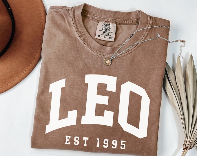 Comfort Colors® Custom Leo Shirt, Leo est 1995, Personalized Gift For Leo, Zodiac Astrology Horoscope, Garment-Dyed Unisex T-Shirt