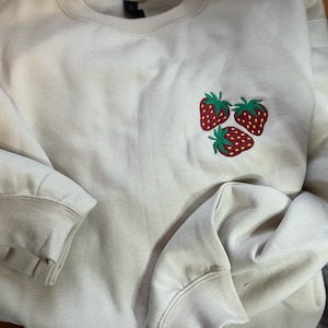 Embroidered Strawberry Sweatshirt, Cute Fruit Sweater, Trendy Embroidery Strawberries Pullover, Fruit Crewneck, Unisex Crewneck Sweatshirt