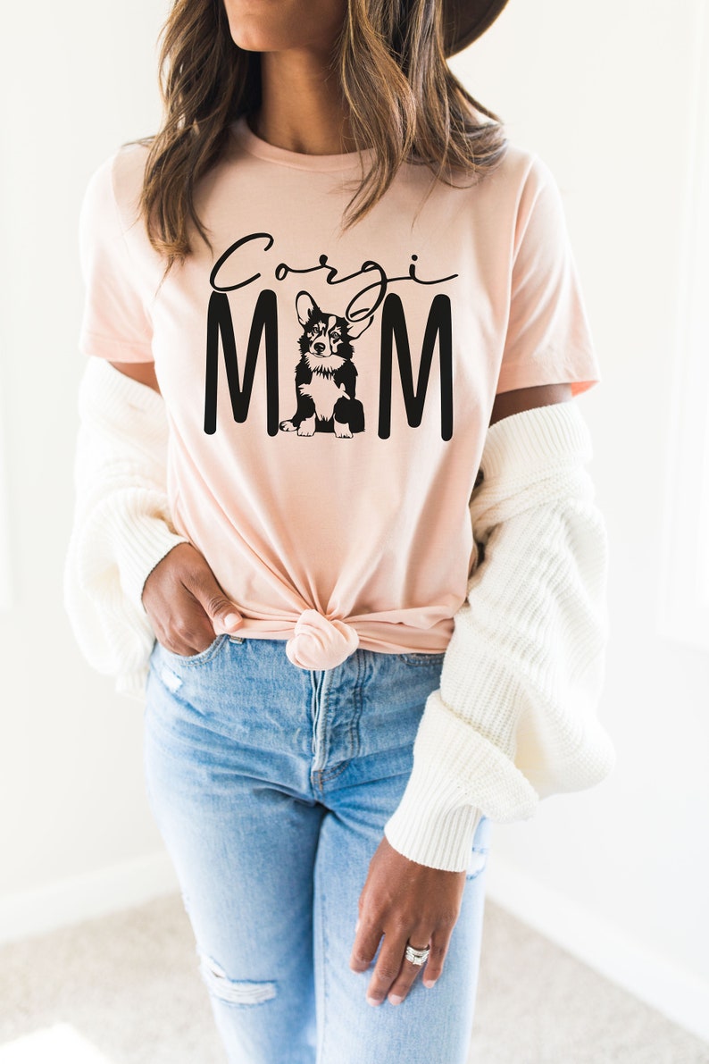 Corgi Gifts Corgi Mom Welsh Corgi Dog Mom Fur Mama Rescue Mom Dog Lover Gift Gifts For Mom Gift For Her Unisex Graphic Tee Heather Peach