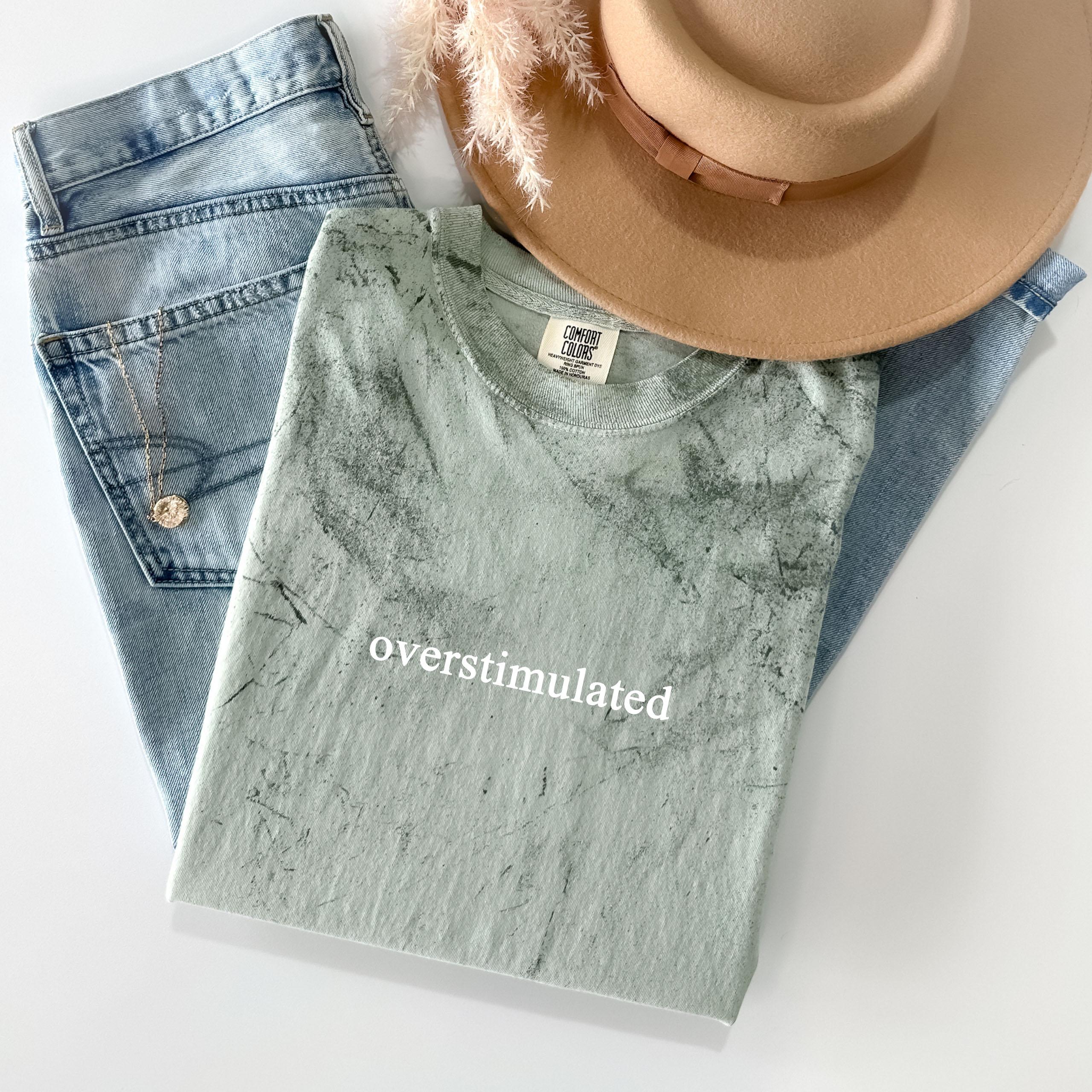 Comfort Colors® Overstimulated Shirt, Minimalistic Trendy Shirt, Mental Health Shirt, Gift For Mom, Garment-Dyed Unisex Color Blast T-Shirt
