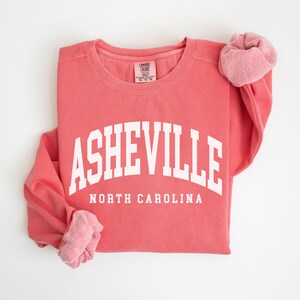 Comfort Colors® Asheville Shirt, North Carolina Vintage Varsity Aesthetic, Trendy Travel Destination Gift, Unisex Garment-Dyed Sweatshirt Watermelon