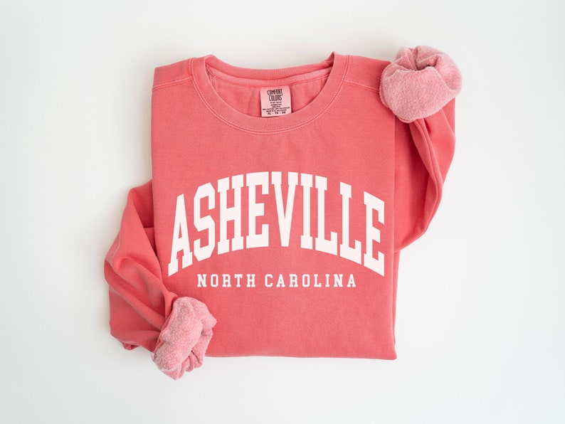 Comfort Colors® Asheville Shirt, North Carolina Vintage Varsity Aesthetic, Trendy Travel Destination Gift, Unisex Garment-Dyed Sweatshirt Watermelon
