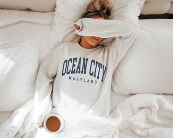 Ocean City Sweatshirt, Maryland MD Pullover, Vintage Varsity Ästhetik, Trendy Travel Outfit, Unisex Sweatshirt mit Rundhalsausschnitt