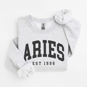Custom Aries Sweatshirt, est 1996, Zodiac Astrology Horoscope Unisex Crewneck