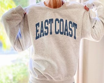 East Coast Sweatshirt, Vintage Varsity Aesthetic, Trendy Travel Destination Gift, Unisex Crewneck Sweatshirt