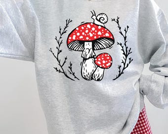 Mushroom Sweatshirt, Woodland Animals, Snail Sweatshirt, Vintage Retro Mushroom Hunting, Unisex Crewneck Sweatshirt