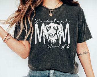 Dachshund Mom Shirt, Long Haired Dachshund, Custom Dog Mama Shirt, Personalized Dog Name(s), Wiener Dog T-Shirt, Sausage Dog, Unisex Tee