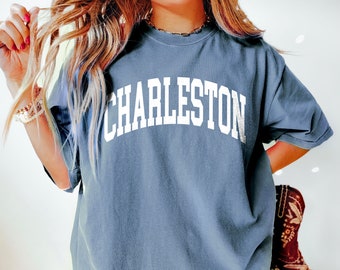 Comfort Colors® Charleston Shirt, South Carolina Vintage Varsity Aesthetic, Trendy Travel Destination Gift, Unisex Garment-Dyed T-shirt