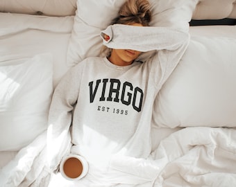 Custom Virgo Sweatshirt, est 1995, Cute Virgo Energy Gift For Virgo, Zodiac Astrology Horoscope Shirt, Unisex Crewneck Sweatshirt