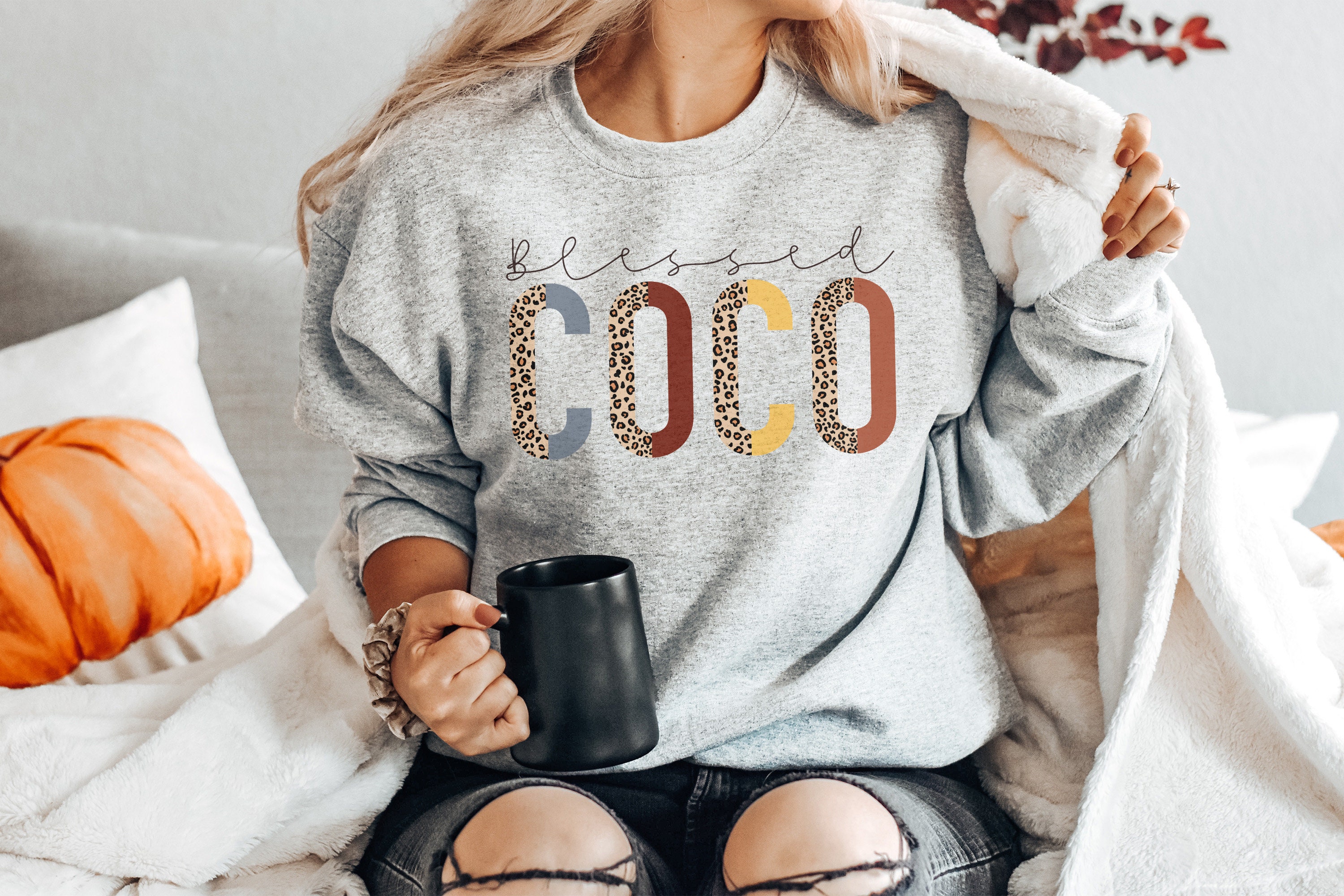 Blessed Coco Sweatshirt | Half Leopard Print | Coco Grandma