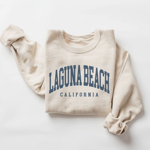 Laguna Beach City Sweatshirt, California Pullover, Vintage Varsity Aesthetic, Trendy Travel Destination Gift, Unisex Crewneck Sweatshirt