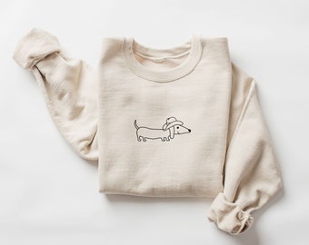 Cowboy Dachshund Sweatshirt, Minimalist Doodles Wiener Dog Shirt, Sausage Dog Doxie, Western Aesthetic, Unisex Crewneck Sweater