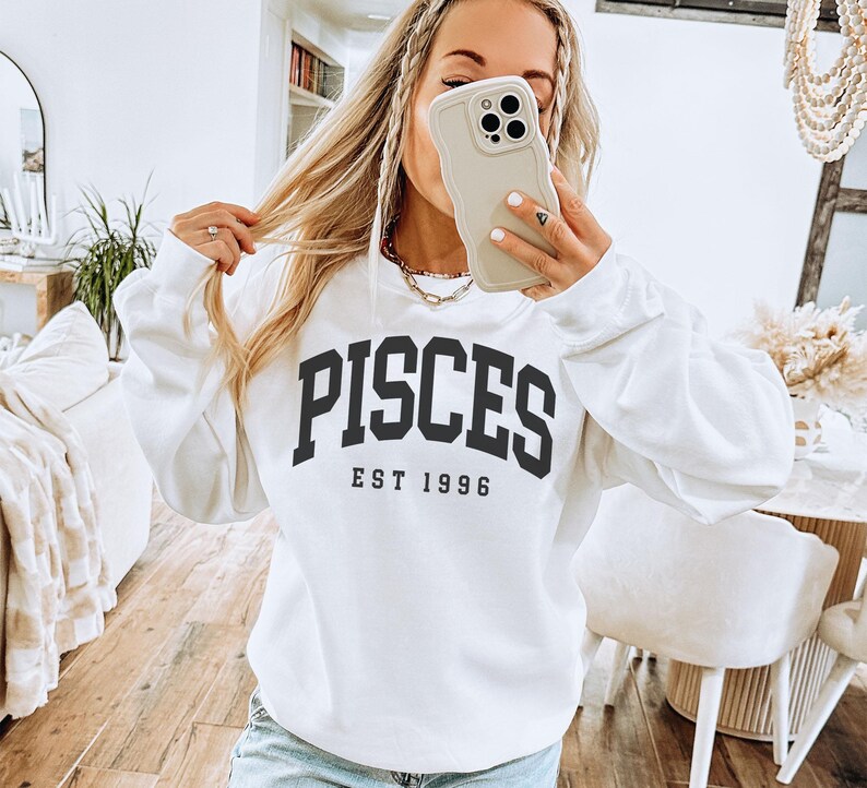 Pisces Sweatshirt, Custom Birth Year, Est 1996, Birthday Gift, Astrology Horoscope, Unisex Crewneck image 8