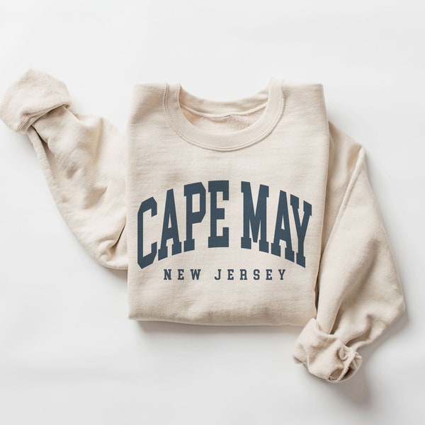 Cape May City Sweatshirt, New Jersey Pullover, Vintage Varsity Aesthetic, Trendy Travel Destination Gift, Unisex Crewneck Sweatshirt