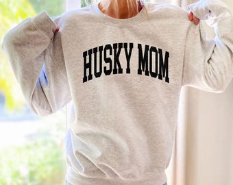 Moletom para Mãe de Husky, Suéter para Mamãe de Husky, Suéter para Mãe de Cachorro, Husky Siberiano, Presente para Mãe de Cachorro, Moletom Unissex com Gola Redonda