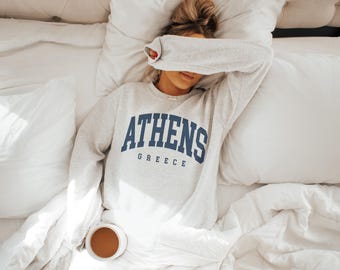 Athens Sweatshirt, Greece Pullover, Vintage Varsity Aesthetic, Trendy Travel Destination Gift, Unisex Crewneck Sweatshirt