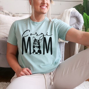 Corgi Gifts Corgi Mom Welsh Corgi Dog Mom Fur Mama Rescue Mom Dog Lover Gift Gifts For Mom Gift For Her Unisex Graphic Tee Heather Dusty Blue