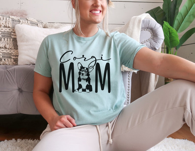 Corgi Gifts Corgi Mom Welsh Corgi Dog Mom Fur Mama Rescue Mom Dog Lover Gift Gifts For Mom Gift For Her Unisex Graphic Tee Heather Dusty Blue