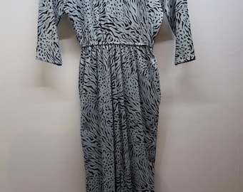 Vintage L/S Mint Leopard Print Jumpsuit