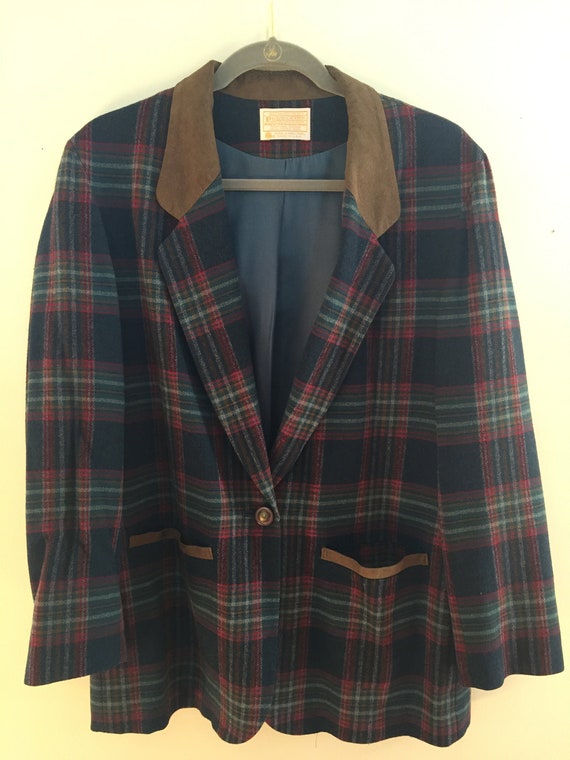 Pendleton Teal Plaid Wool Blazer
