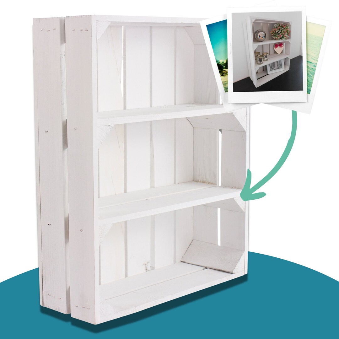 Decorative Narrow White Wooden Boxes With 2 Intermediate Floors shabby