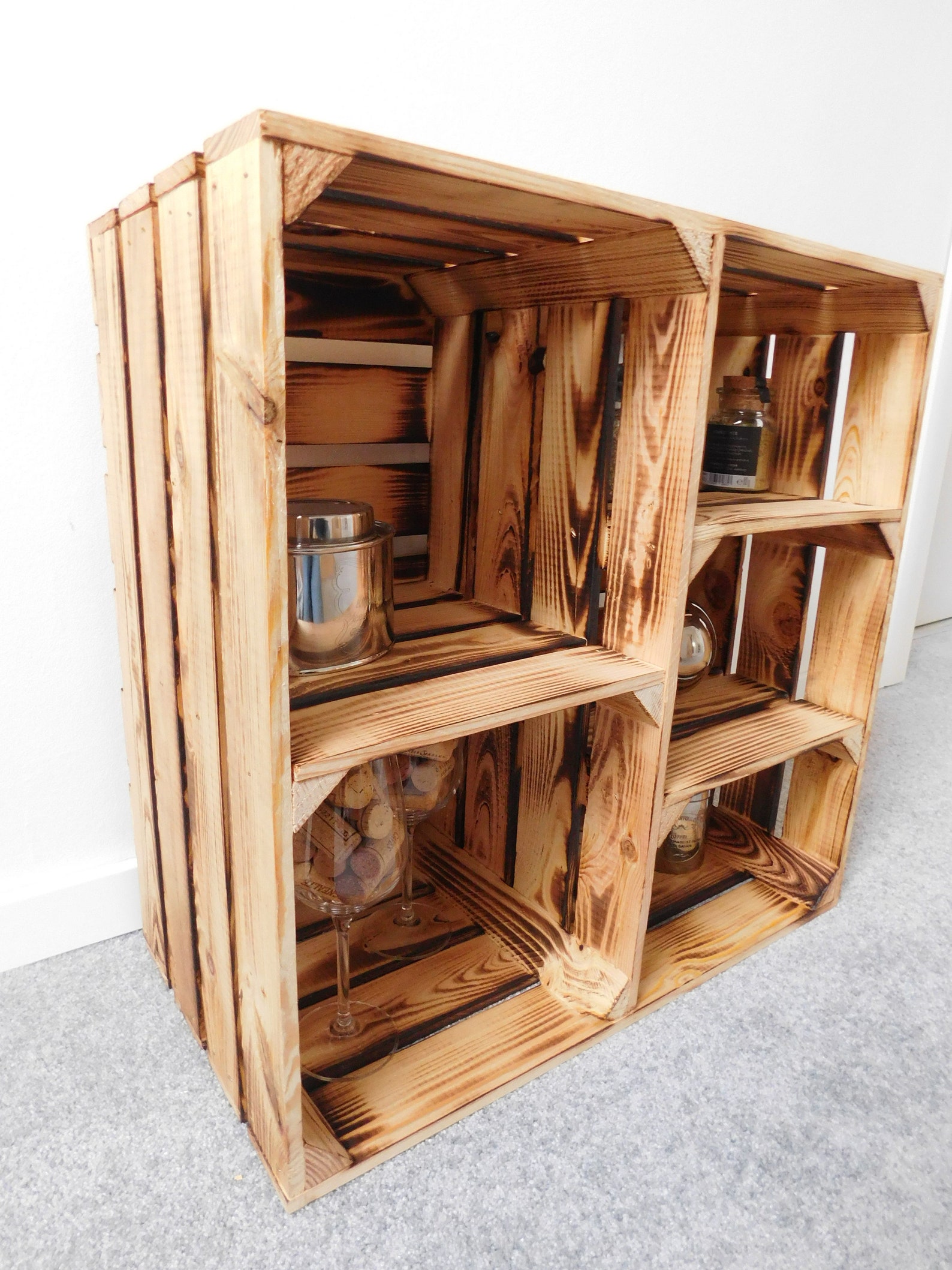 Neues großes geflammtes Holzkistenregal 5 Fächer | Etsy