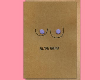 Funny Boob Pun Cards: All the Breast, Breast Wishes, Breast of Luck