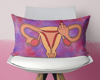 Cojín decorativo con diseño feminista de útero y ovarios, regalo para matronas y ginecólogas.
