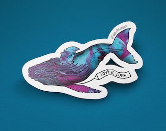 Blue Whale Sticker: Love Is Love, Ocean Animal Decal