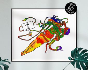 Rainbow Squid Art Print: LGBTQ+ Pride, Fluid Acrylic (Digital Download)