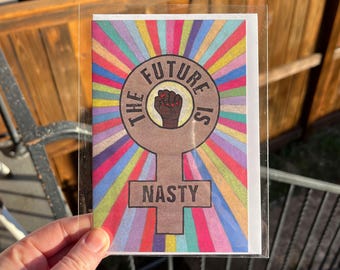 Feminist Greeting Card: Future is Nasty, Power to the People