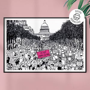 Impresión artística digital de protesta feminista de Washington D. C., póster feminista imprimible de la Marcha de las Mujeres por los Derechos Reproductivos.