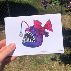 Carte de voeux pêcheur de poisson, carte LGBTQ Happy Pride Coming Out, carte postale Rainbow Pride, biologie marine, cartes queer, cartes lesbiennes