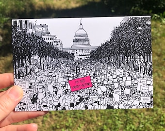 Women's March Feminist Protest Sign in Washington DC Blank Greeting Card for Reproductive Rights and Female Empowerment