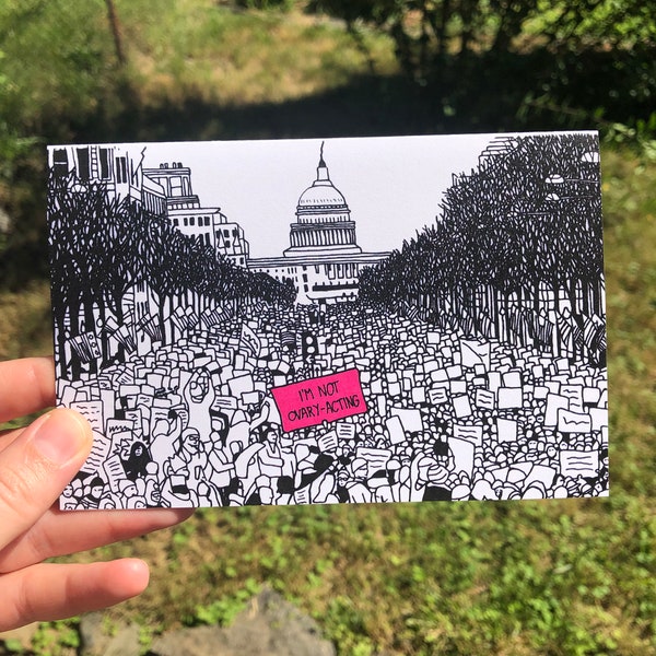 Women's March Feminist Protest Sign in Washington DC Blank Greeting Card for Reproductive Rights and Female Empowerment