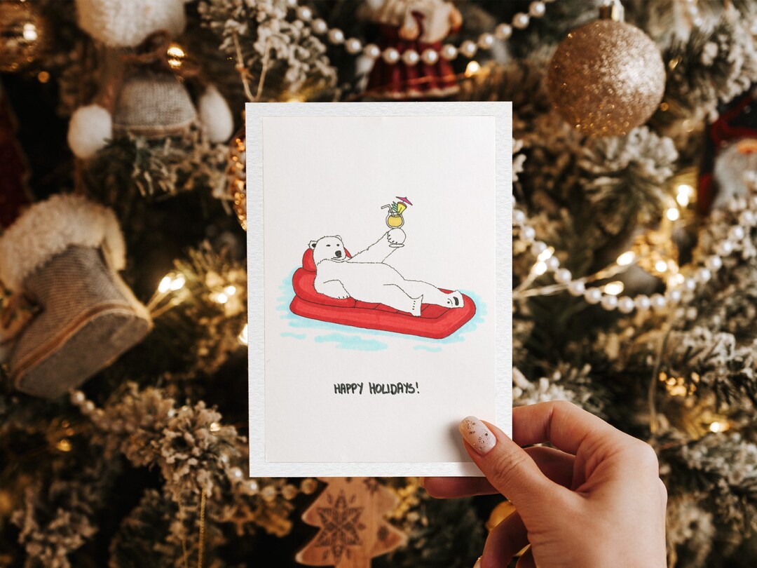 Polar Bear Christmas Card, Cheeky Christmas Card, Seasons Greetings