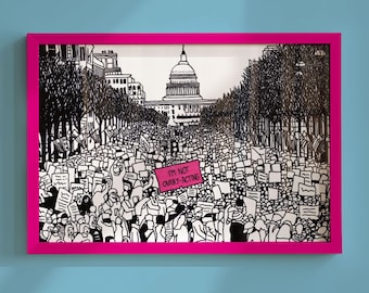 Lámina feminista, protesta por los derechos de las mujeres, póster a pluma y tinta, póster reproductivo divertido