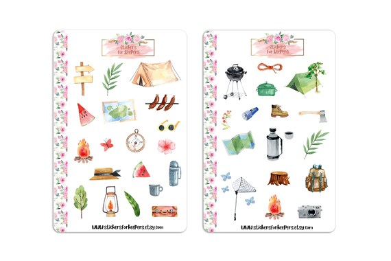 Labels Camping stickers Deco stickers for bullet journal Camping planner stickers Scrapbook stickers Glamping stickers
