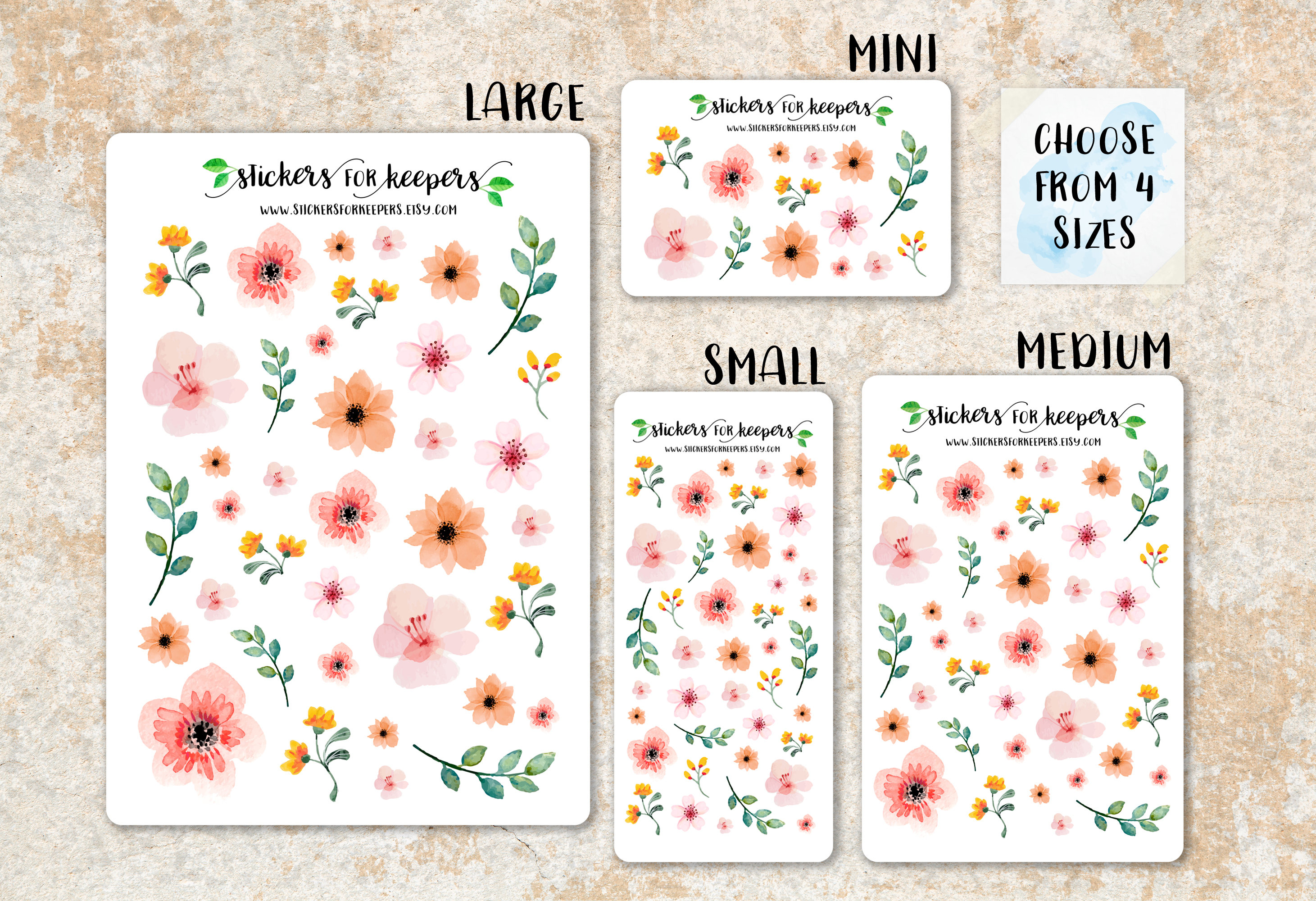 Flower stickers 50pcs Colourful flower stickers stamps Journaling,Planner,bullet journal,Diary Stickers