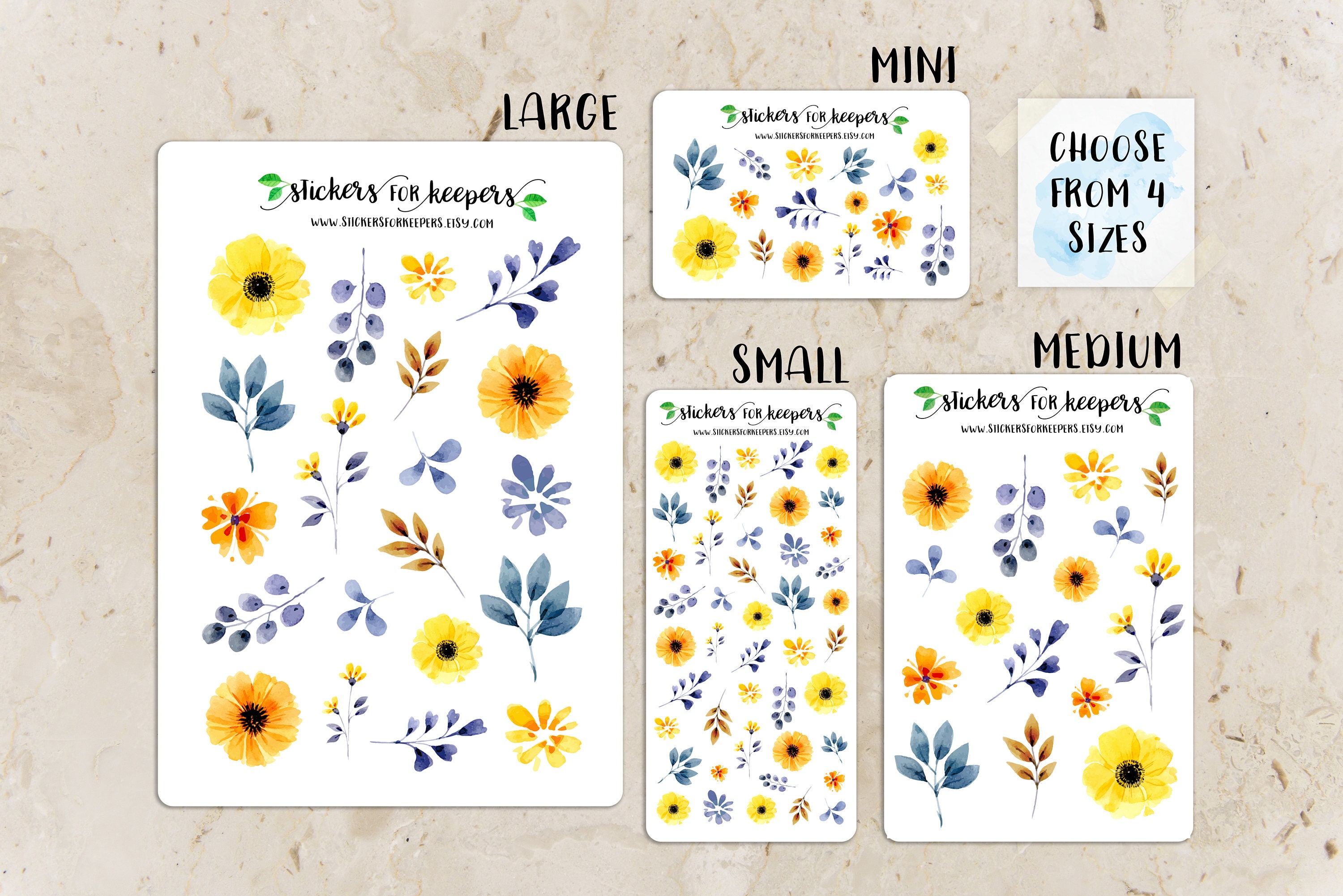 Yellow Flower Sticker marigold stickers floral stickers sunflower