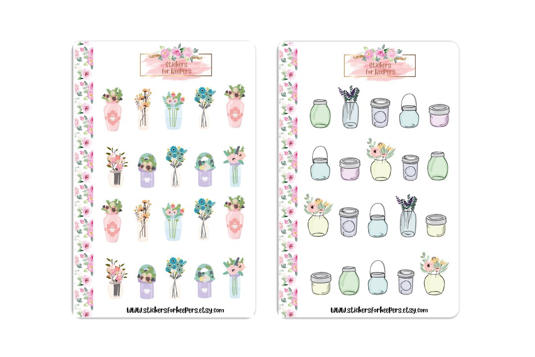 Flower Vase Stickers, Floral Stickers, Decorative Stickers, Flower