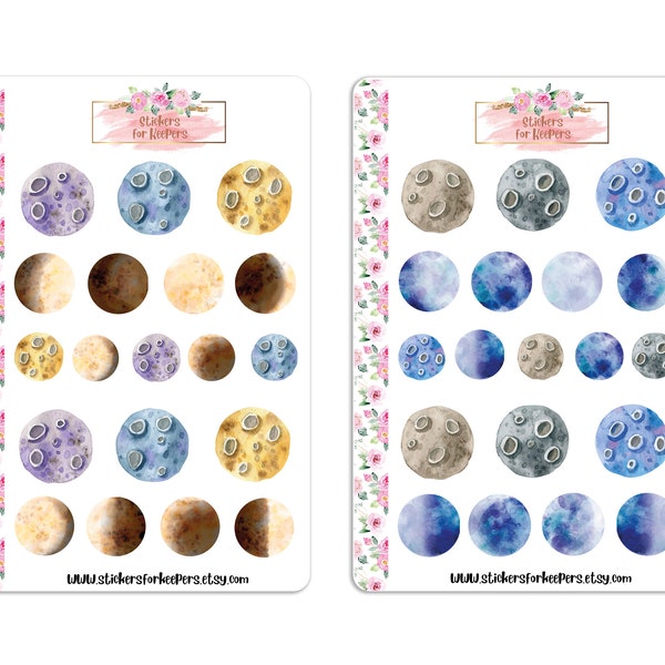 Moon Stickers, Moon Phases Stickers, Decorative Stickers, Planner Stickers, Bullet Journal Stickers, TN Stickers, Galaxy Planner Stickers