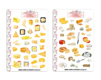 Cheese Stickers, Cheeses Stickers, Decorative Stickers, Planner Stickers, Bullet Journal Stickers, TN Stickers, Food Planner Stickers