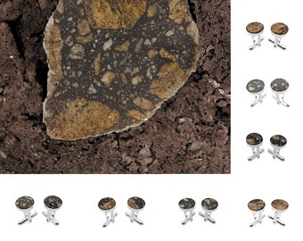Silver cufflinks with a meteorite, meteorite, meteorite from Norway, jewelry with a meteorite, meteorite in a silver setting ø12 /ø0,47 inch