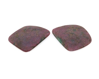 ruby natural stone, ruby pair, ruby cabochon, ruby 26x23, ruby with zoisite, ruby for setting, semi-finished, maroon, red, green, [RUBY01]