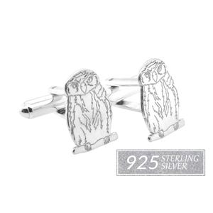 Handcrafted Sterling Silver Owl Cufflinks: Engraved Bird Jewelry