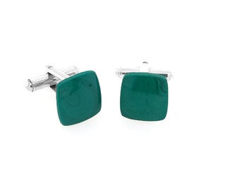 Silver [925] cufflinks Malachite, (S493), cuff links for wedding casual unique Faceted stone, gems,  stripes, green, peace and harmony,