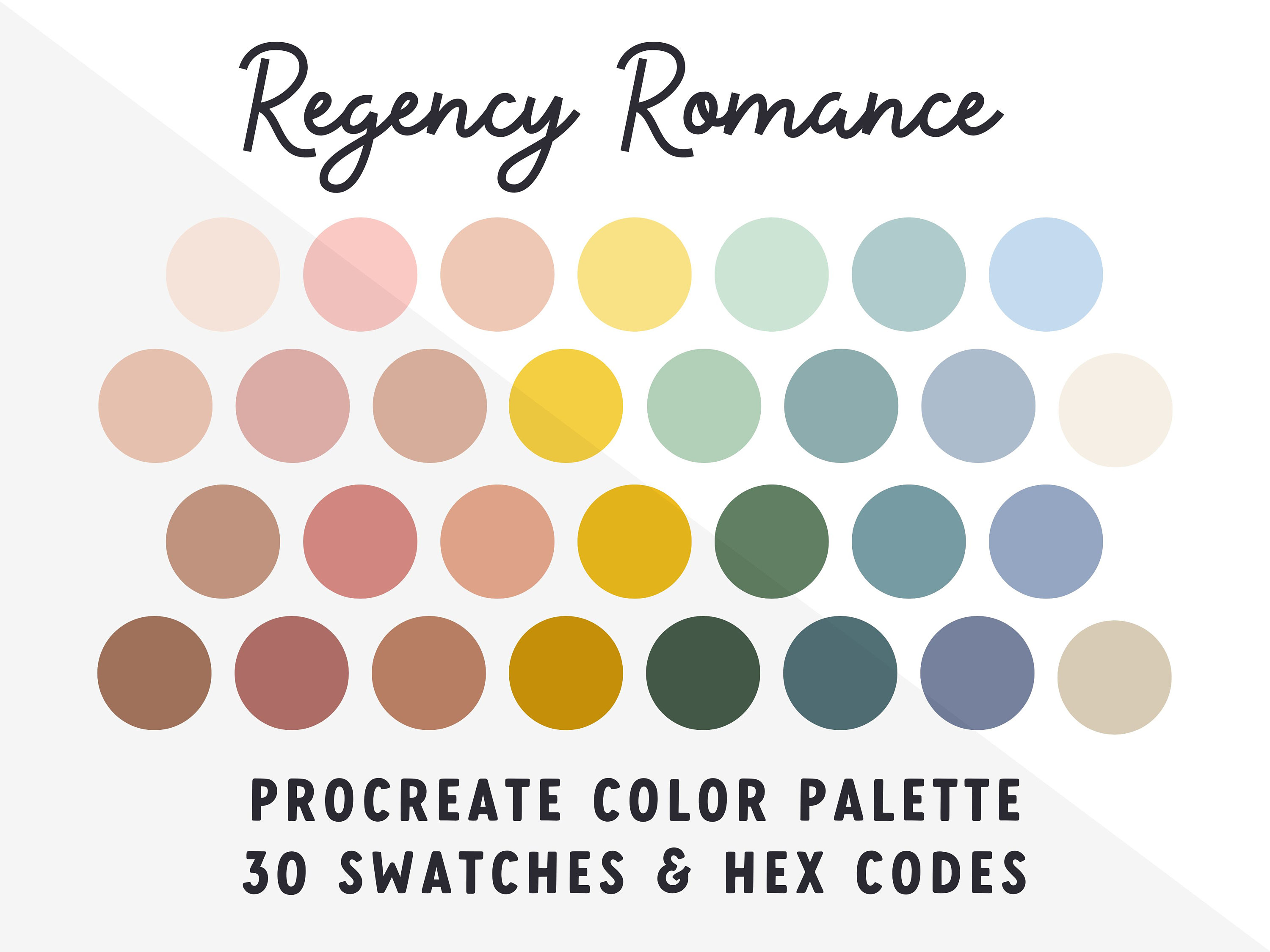 Palette de couleurs Procreate Arc-en-ciel Pastel Regency Romance | 30 nuances douces avec codes HEX pour Procreate, Photoshop, Illustrator et Canva | Téléchargement numérique
